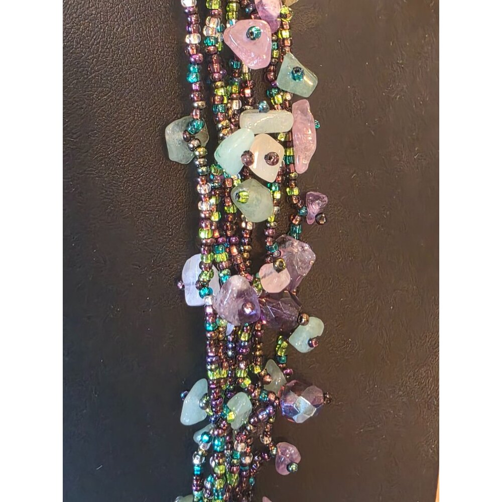 Fluorite & Amethyst Gemstone Multistrand‎ Beaded Necklace w/ Magnetic Clasp - Picture 6 of 12